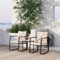 3 Pieces Patio Sets, Modern Rocking Chairs with Coffee Table for Yard - Beige