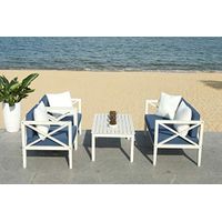 Safavieh PAT7031D Collection Nunzio White and Navy 4 Pc Accent Pillows Outdoor Set