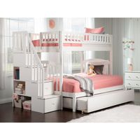 Westbrook Staircase Bunk Twin over Full with Twin Size Urban Trundle Bed in White - White - Twin