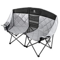 Coastrail Outdoor Double Camping Premium Comfort Portable Love Lawn Chairs Folding for Two with Padded Seat and Pockets, Heavy Duty for Adults, Black & Grey