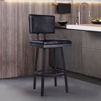 Armen Living Balboa Barstool in a Black Powder Coated Finish and Vintage Black Faux Leather - Counter height