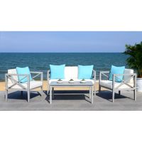 Safavieh Nunzio Grey Wash/White/Light Blue 4 Pc Outdoor Set With Accent Pillows - PAT7031B
