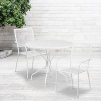 35-inch Round Steel 3-piece Patio Table Set with Square Back Chairs - White