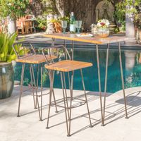 Denali Outdoor Industrial 3-piece Wood Bar Set by Christopher Knight Home - Teak Finish + Rustic Metal