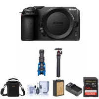 Nikon Z 30 DX-Format Mirrorless Camera Bundle with 64GB SD Card, Shoulder Bag, Shotgun Microphone, Tripod, Extra Battery, Smart Charger, Cleaning Kit