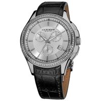 Akribos XXIV Women's Water-resistant Chronograph Step-dial Leather-Silver-Tone Strap Watch - Silver-tone