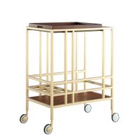 Ronald Serving Bar Cart, Removable Tray/ Wine Bottle Storage/ Casters - N/A - Gold/ Walnut