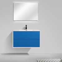 Eviva Vienna 36 inch Blue with White Frame Wall Mount Bathroom Vanity with White Integrated Acrylic Top - Wood Finish - Blue