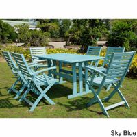 International Caravan Sciacca Stained Acacia Hardwood Outdoor 7-piece Dining Set - Baby Blue