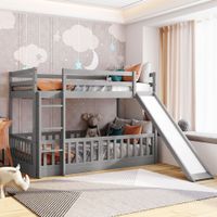 Twin Over Twin Bunk Bed with Slide and Ladder - grey