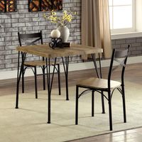 Zath Industrial Metal Compact 3-Piece Square Dining Table Set by Furniture of America - Natural Tone