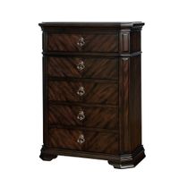Five Drawer Solid Wood Chest with Clipped Corner, Espresso Brown