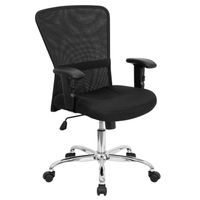 Mid-Back Black Mesh Contemporary Computer Chair with Adjustable Arms and Chrome Base - Black