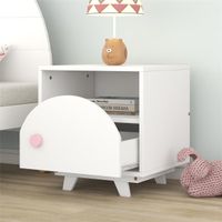 Merax Wooden Kids Nightstand with a Drawer and Open Storage - White