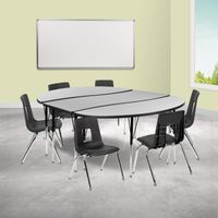 86" Oval Wave Flexible Laminate Activity Table Set with 16" Student Stack Chairs - Grey