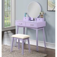 Roundhill Furniture Liannon Contemporary Wood Vanity and Stool Set - Purple