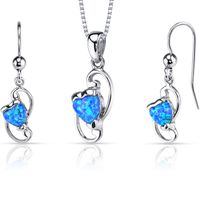 Oravo Sterling Silver 2ct TGW Created Blue Opal Heart Jewelry Set - 2.00 ct Created Blue Opal