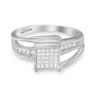 10K White Gold 1/3 Cttw Invisible Set Princess-cut Diamond Cluster Bypass Ring (H-I Color, SI1-SI2 Clarity) - Choice of size