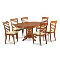 7-Pc Dining Room Set-Oval dinette Table with Leaf and 6 Dining Chairs - Saddle Brown Finish (Seat's Type Options) - AVML7-SBR-W
