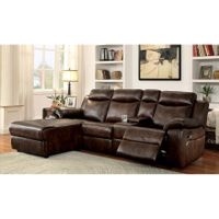Furniture of America Tristen Reclining L-Shaped Leatherette Sectional - Brown