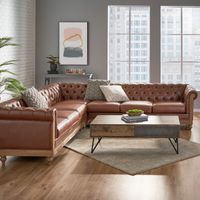 Castalia Chesterfield Tufted 7-seat Sectional Sofa by Christopher Knight Home - 114.00" L x 70.00" W x 31.50" H - Cognac Brown + Natural