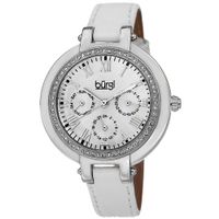 Burgi Women's Crystal-Accented Quartz Multifunction Leather Silver-Tone Strap Watch - Silver-tone
