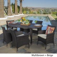 Vincent Outdoor 7-piece Oval Wicker Dining Set with Cushions by Christopher Knight Home - Multibrown + Beige