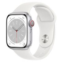 Apple Watch Series 8 Gps & Cellular 41mm Silver Aluminum Case With M/l White Sport Band