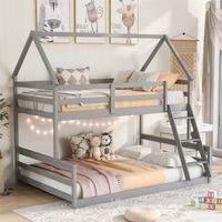 Merax Twin over Full House Bunk Bed with Built-in Ladder - Grey
