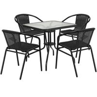 Powder-coated Aluminum/ Rattan Lightweight 5-piece Outdoor Dining Set - Clear Top/Black Rattan