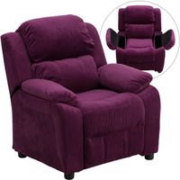 Deluxe Heavily Padded Contemporary Purple Microfiber Kids Recliner with Storage Arms - Purple Microfiber