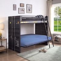Stelle Industrial Black Twin Metal Bunk Bed with Futon Base by Furniture of America - Black