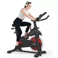 Lifeand Indoor Cycling Exercise Bike Stationary, Home Gym Workout Fitness Bike with Comfortable Cusion and 2 Transport Wheels, LCD Display and Hand Pulse, Black