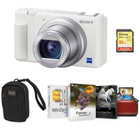 Sony ZV-1 Compact 4K HD Camera, White - Bundle With Alpine 2 Camera Bag, 32GB SDHC Card, Mac Software Package