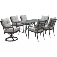 Lavallette 7pc: 4 Dining Chairs, 2 Swivel Dining Chairs, Rectangle Glass Table