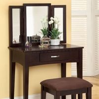 Simply Awesome Transitional Vanity Table With A Stool, Espresso Finish - Brown