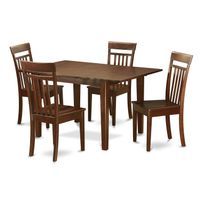 5-piece Small Mahogany Rubberwood Dining Set - Wood Seat