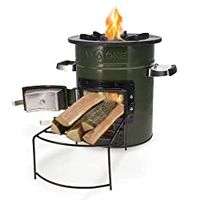 GasOne Rocket Stove  Premium Wood Burning Stove Camping  Insulated Camping Rocket Stove for Backpacking, Hiking, RV and Survival - Barrel Stove Kit with Silicone Handles  Military Green