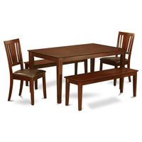 Contemporary Mahogany Finish Solid Rubberwood 5-Piece Dining Set with Dining Benches - Faux Leather