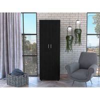 FM Furniture Glasgow 71-inch Tall Armoire with 1 Cabinet, 1 Rod, and 2 Shelves, Black Wenge - Black