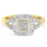 10K Yellow Gold 1/2ct TDW Round and Baguette cut Diamond Ballerina Ring (I-J,SI2-I1)