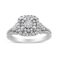 .925 Sterling Silver 1/3 Cttw Miracle Set Round-Cut Diamond Cocktail Ring (H-I Color, I1-I2 Clarity) - Size 9