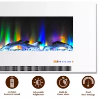 42-In. Wall-Mount Electric Fireplace in White with Multi-Color Flames and Driftwood Log Display