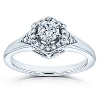 Annello by Kobelli 10k White Gold 1/2ct TDW Diamond Hexagon Halo Engagement Ring - 8
