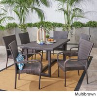 Melville Outdoor 7 Piece Wicker Dining Set by Christopher Knight Home - multi brown