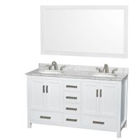 Wyndham Collection Sheffield White 60-inch Double Vanity - 58-inch Mirror/Carrara Marble Counter w/ White Porcelain Sinks/White