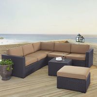 Crosley Furniture Biscayne Mocha Wicker 5-piece Outdoor Seating Set - TWO LOVESEATS, ONE CORNER CHAIR, TABLE, OTTOMAN