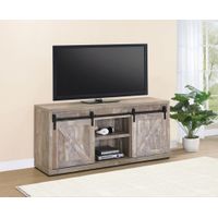 59-inch 3-shelf Sliding Doors TV Console Weathered Oak