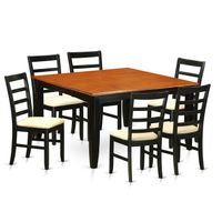 PARF7-BCH Black/Cherry Rubberwood Kitchen Dining Table and 6 Solid Chairs (Set of 7) - Microfiber