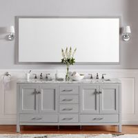 Eviva Aberdeen 60" Gray Transitional Double Sink Bathroom Vanity w/ White Carrara Top - Modern & Contemporary - Includes Hardware - Wood Finish - 18 to 34 Inches - Grey - Marble - Double - 6 or More Drawers - Rectangle - Wood - Freestanding - Undermount - 60 Inch - Double Vanities - Assembled